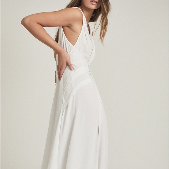 REISS Marcella Split Front Beach Midi Dress In White - Picture 6 of 12